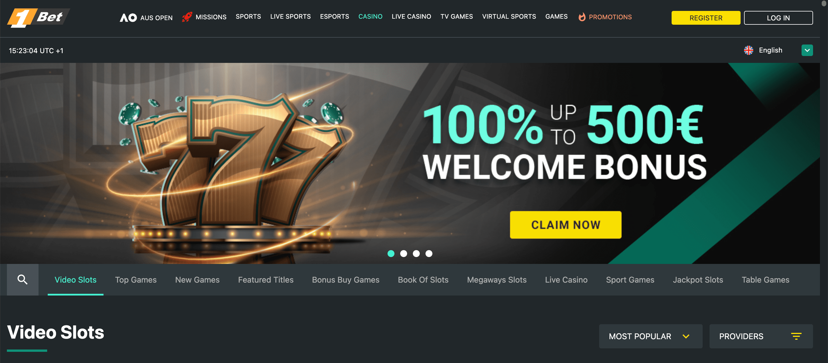 1Bet Casino Homepage
